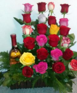 24 Rosas y Botella - Flores, Florería, Floristería