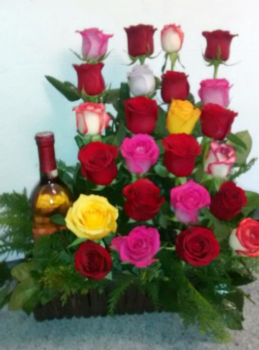24 Rosas y Botella - Flores, Florería, Floristería