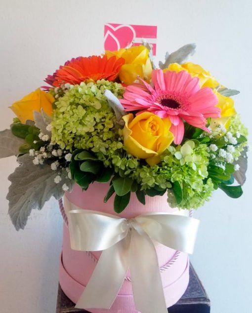 Caja con Rosas, Gerberas y Hortensias - Flores, Florería, Floristería